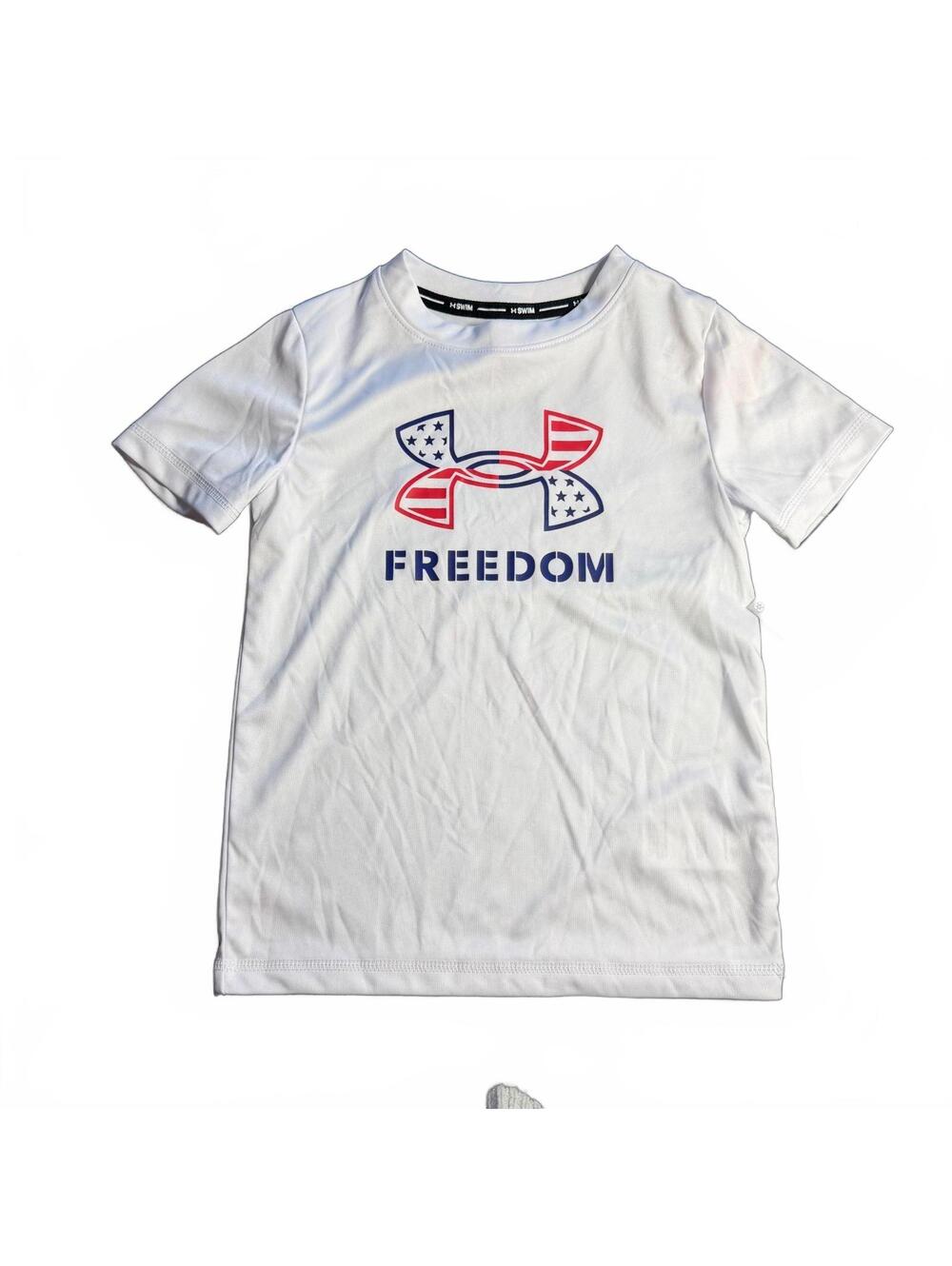 UNDER ARMOUR boys white patriotic FREEDOM UPF 50+sun protection beach shirt NWT